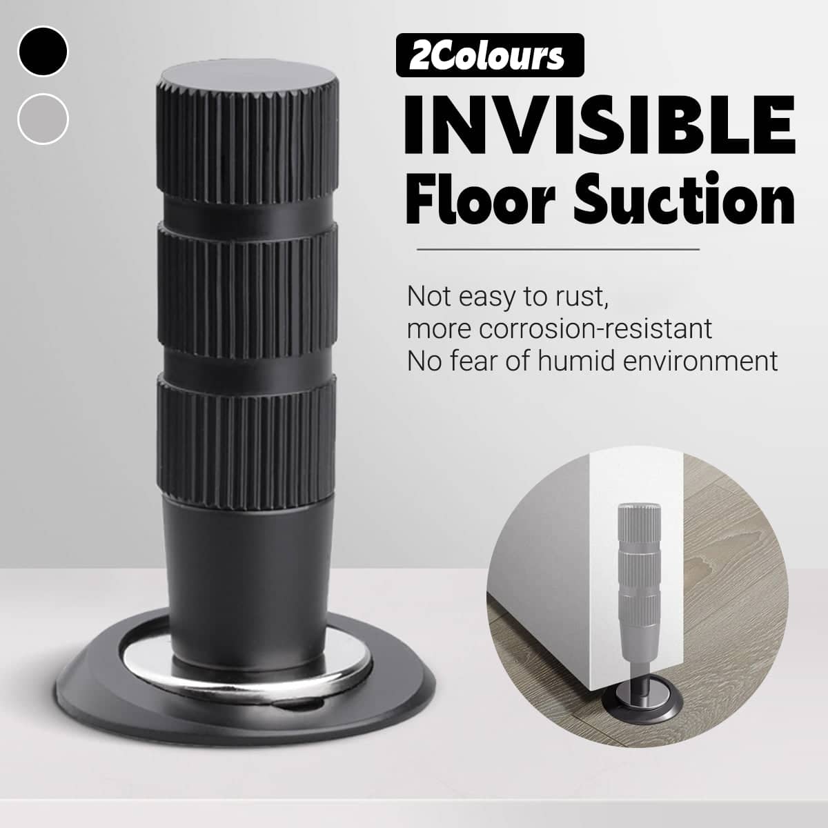 Concealed Magnetic Door Stopper for Bedroom and Bathroom Floors - Black - view 2