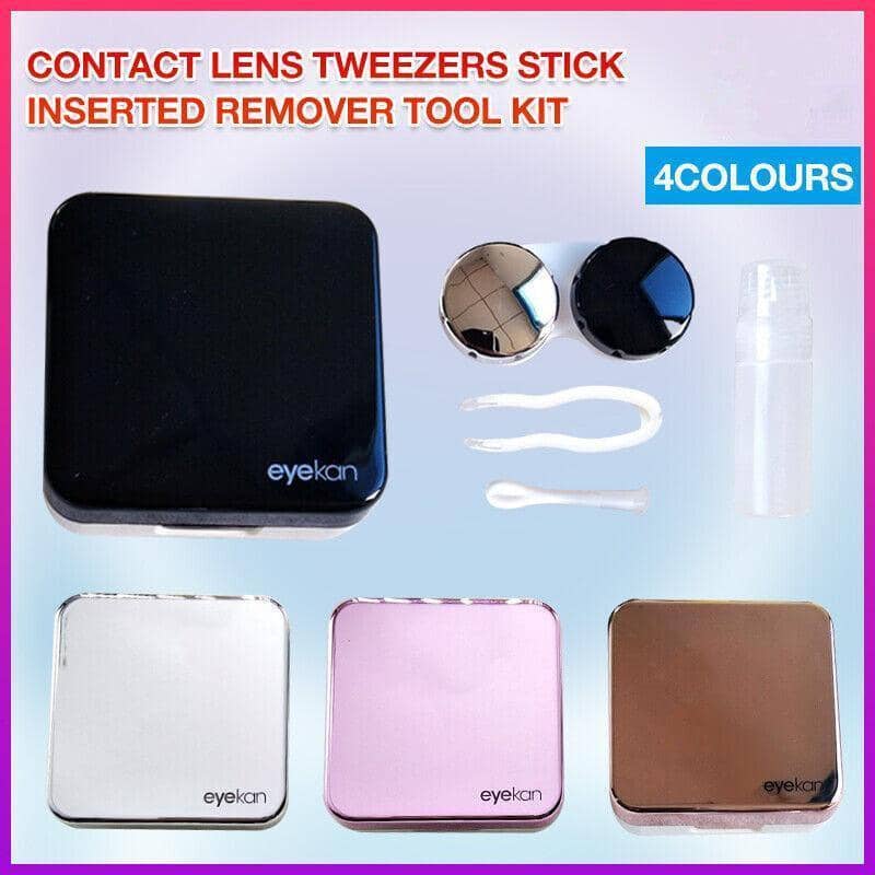 Contact Lens Case Kit with Tweezers and Remover Stick - Champagne Gold - view 2