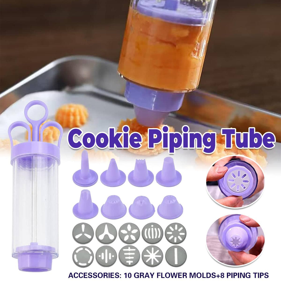 Cookie Decorating Gun Set with 10 Flower Moulds and 8 Piping Tips - Purple