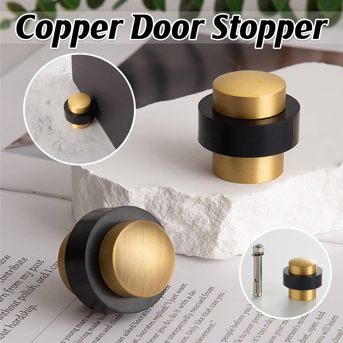 Copper Alloy Door Stopper - Brushed Gold, Floor Mounted - view 2