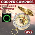 Copper Compass Set of 2 with Flip Cover, Hook and Nightlight for Camping