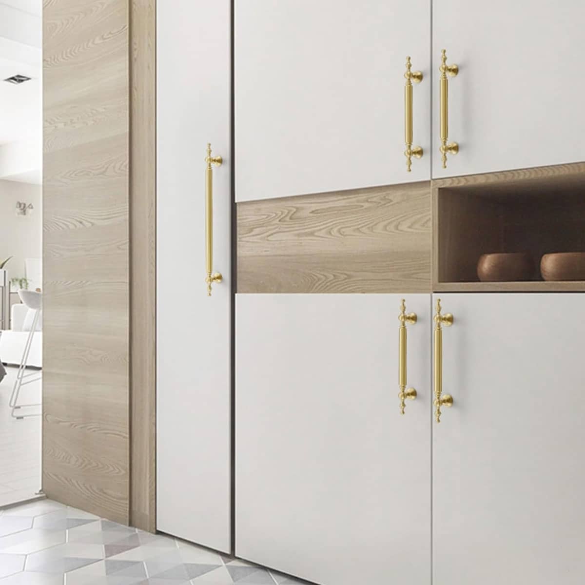Copper Wardrobe Door Handle with Turned Ends - 224mm - view 5