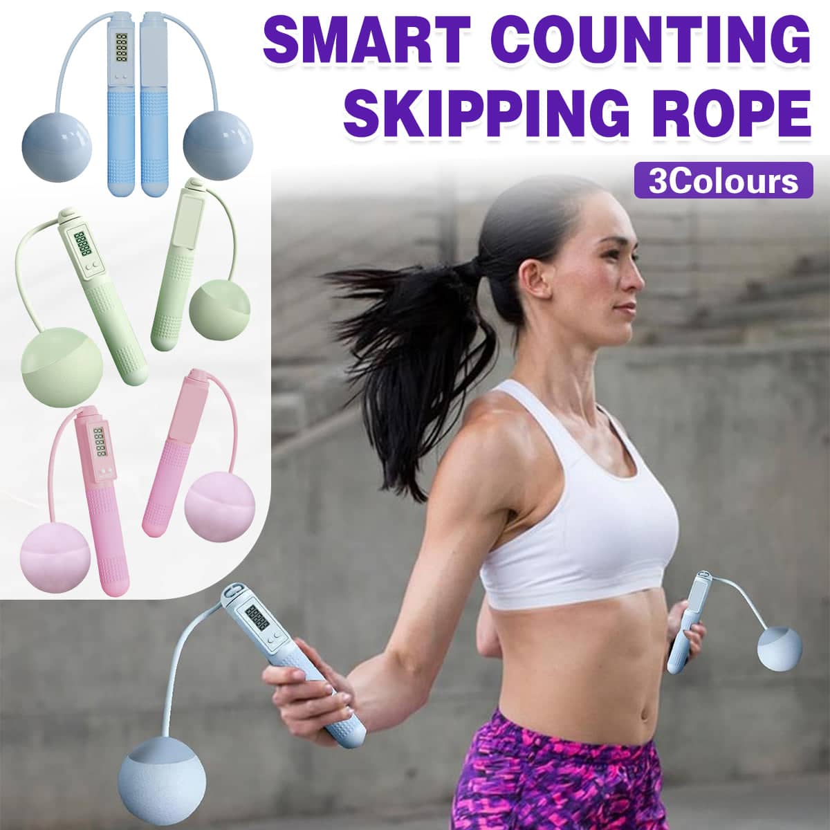 Cordless Weighted Jump Rope with Digital Counter - Mint Green - view 2