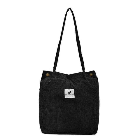 Corduroy Bucket Tote Shoulder Bag for Women - Black