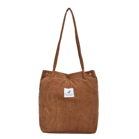 Corduroy Bucket Tote Shoulder Bag for Women - Coffee Brown