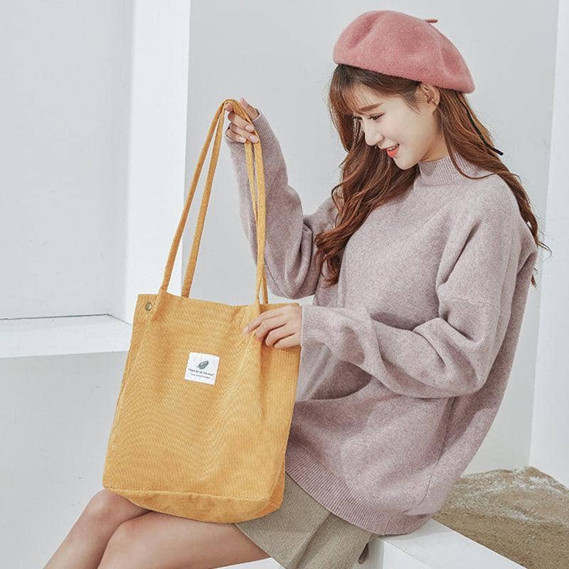 Corduroy Bucket Tote Shoulder Bag for Women - Grey - view 4