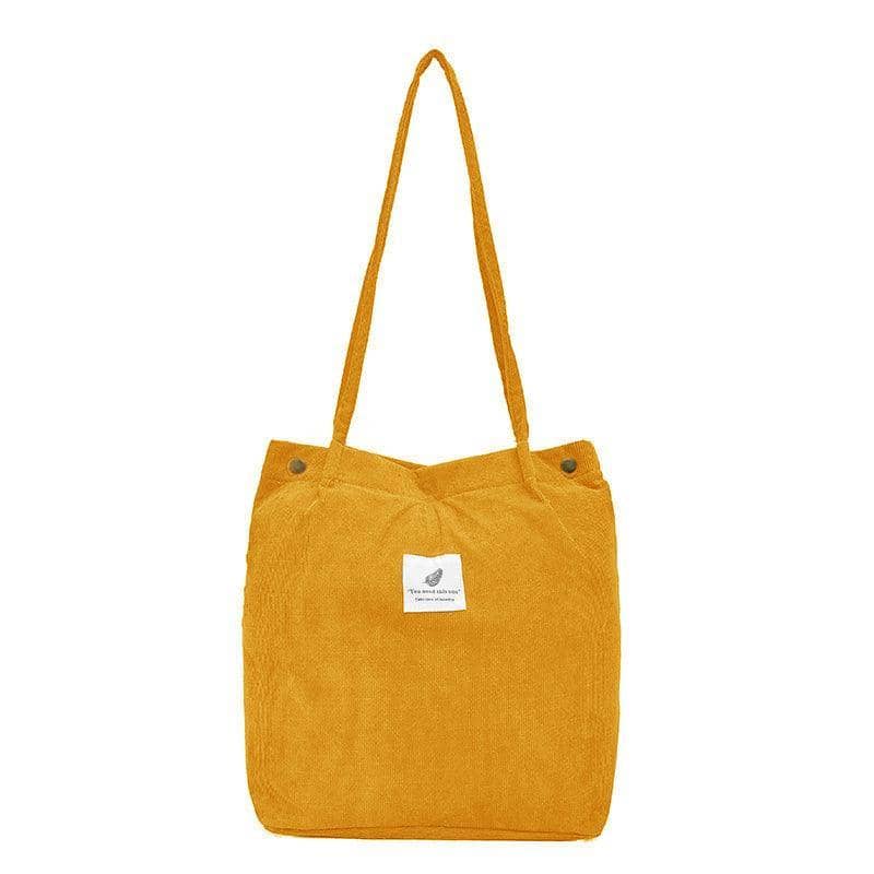 Corduroy Bucket Tote Shoulder Bag for Women - Mustard Yellow