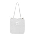 Corduroy Bucket Tote Shoulder Bag for Women - White