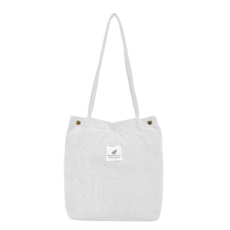 Corduroy Bucket Tote Shoulder Bag for Women - White