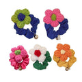 Corduroy Flower Hair Scrunchie Ponytail Holder - Pink Flower on Royal Blue - view 3