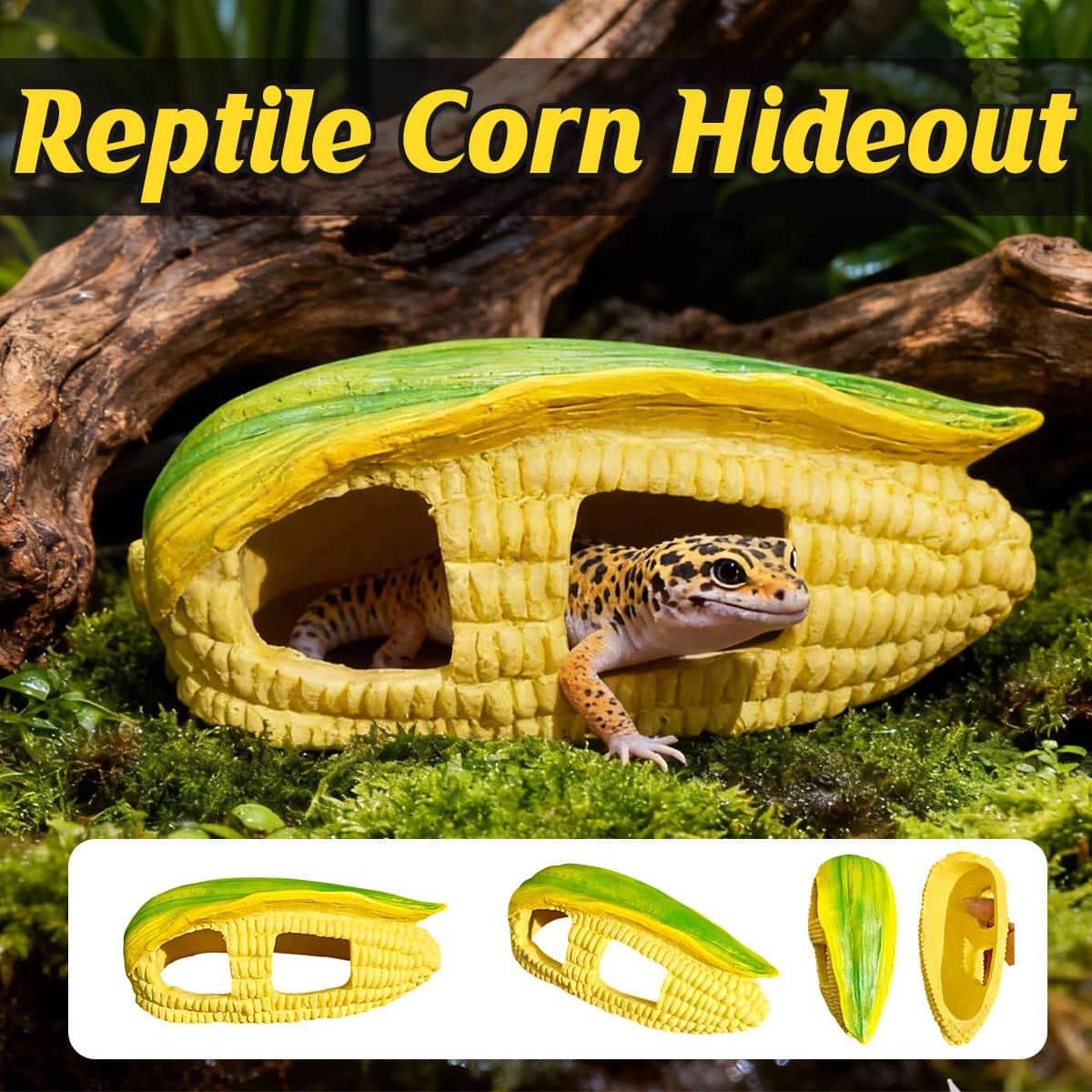 Corn Shape Reptile Hide Cave for Terrarium Decoration, Naturalistic Burrow Habitat