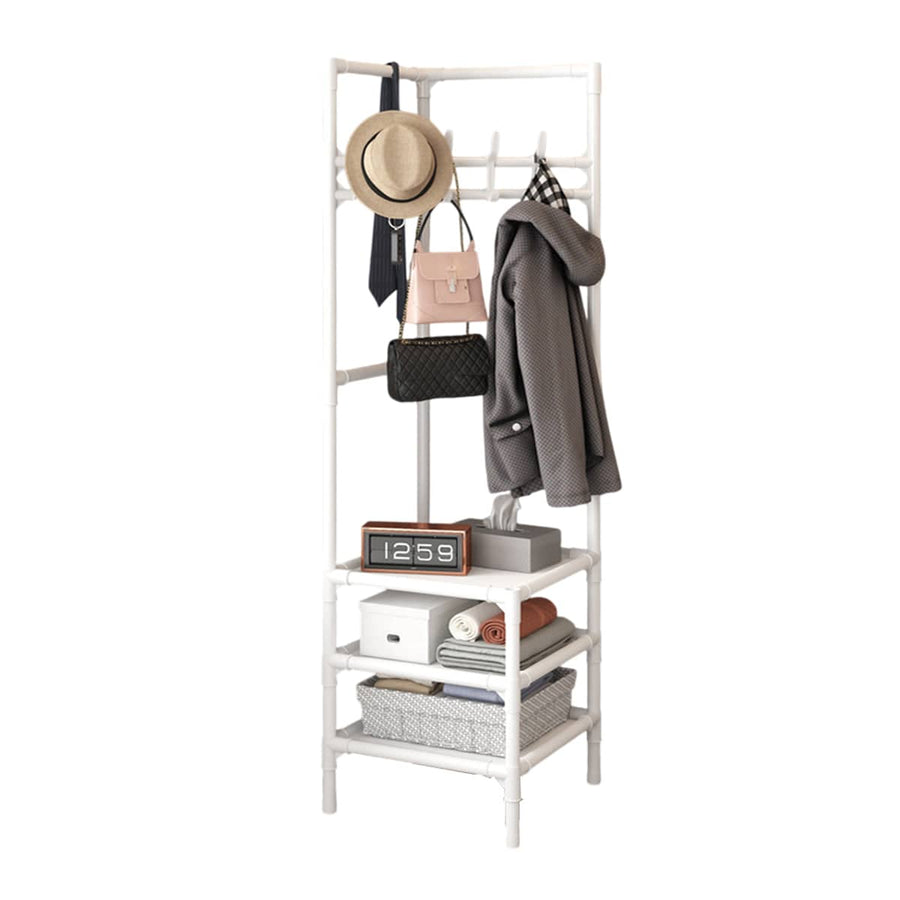 Corner Coat Rack with Storage Shelves and Hooks, 43 x 43 x 178 cm - White