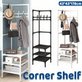 Corner Coat Rack with Storage Shelves and Hooks, 43 x 43 x 178 cm - White - view 2