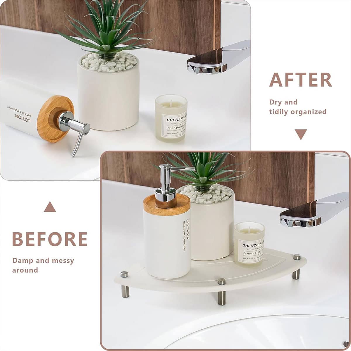 Corner Drain Mat Tray for Kitchen and Bathroom, Diatomaceous Earth Dish Drying Organiser - Grey - view 5