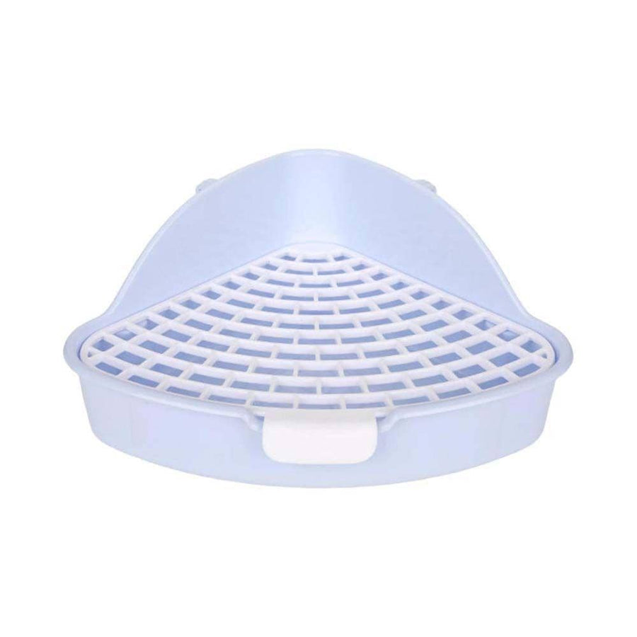 Corner Rabbit Litter Tray with Grid and High Back - Blue