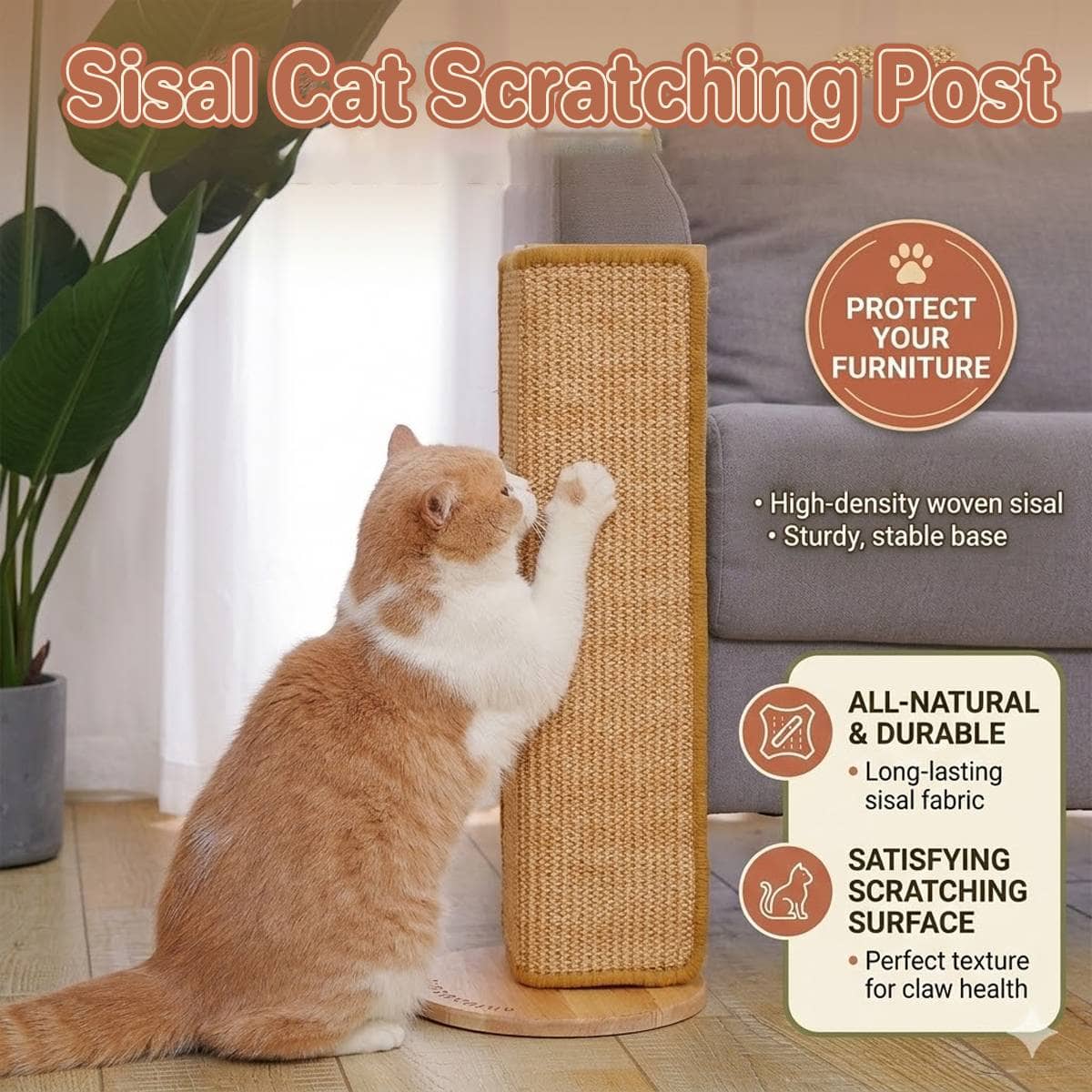 Corner Sisal Cat Scratching Post 52 cm with Wooden Base