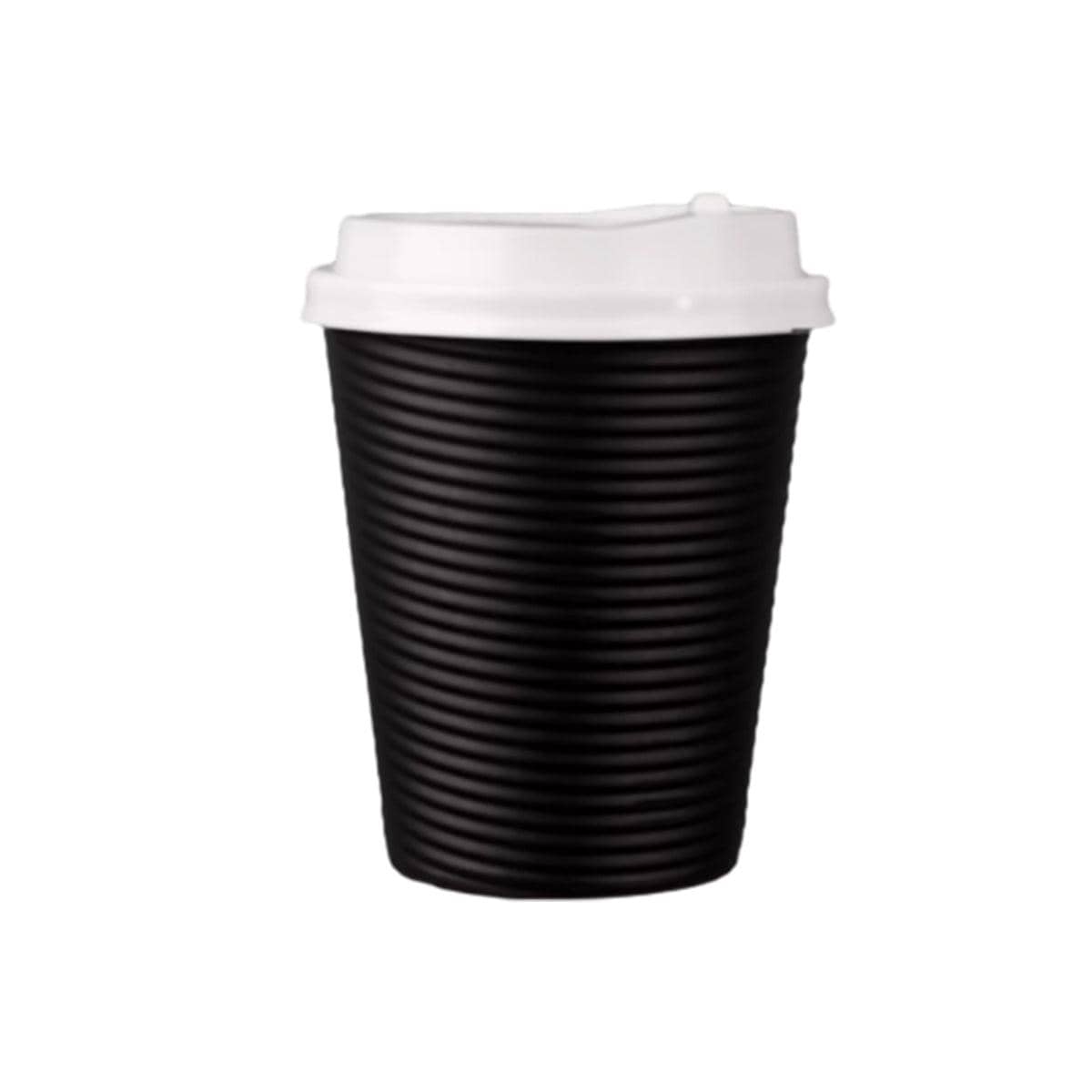 Corrugated Paper Cups with Lids, 50 Sets, 12 oz - Black