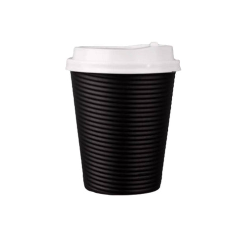 Corrugated Paper Cups with Lids, 50 Sets, 12 oz - Black
