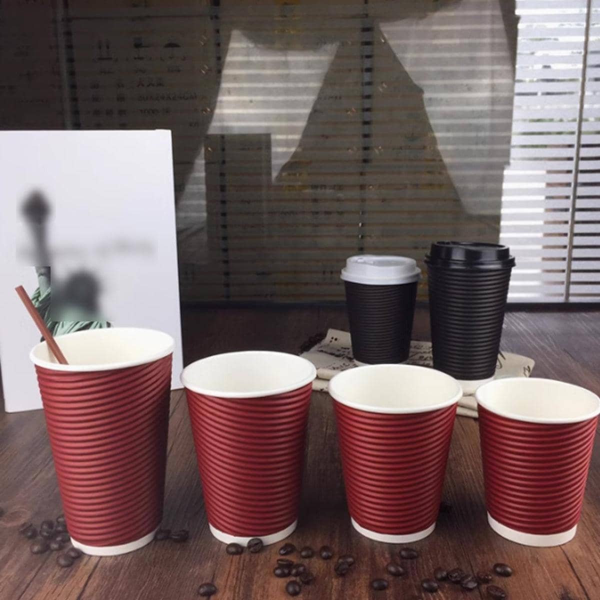 Corrugated Paper Cups with Lids, 50 Sets, 12 oz - Black - view 5