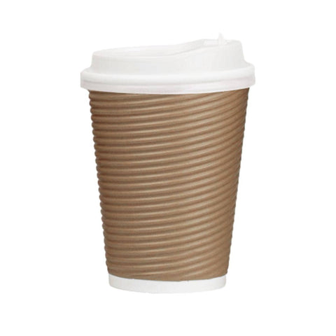 Corrugated Paper Cups with Lids, 50 Sets, 12 oz - Brown