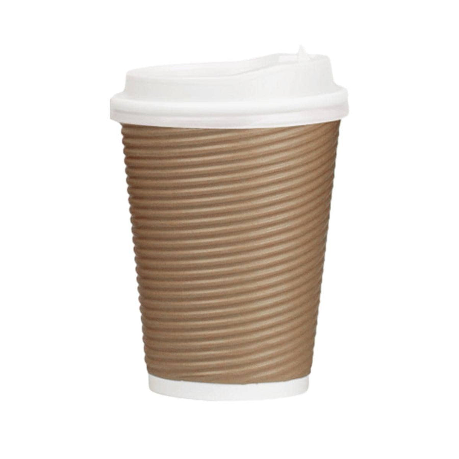 Corrugated Paper Cups with Lids, 50 Sets, 12 oz - Brown
