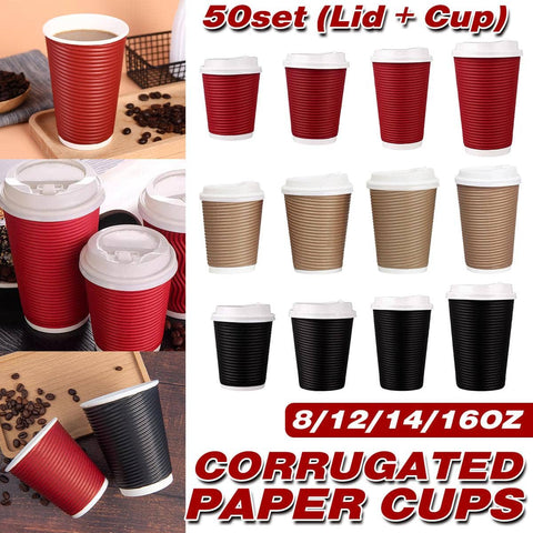 Corrugated Paper Cups with Lids, 50 Sets, 12 oz - Brown - view 2