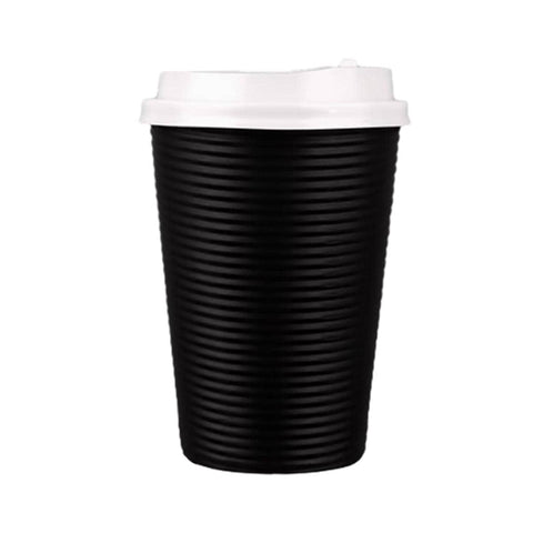 Corrugated Paper Cups with Lids, 50 Sets, 14 oz - Black