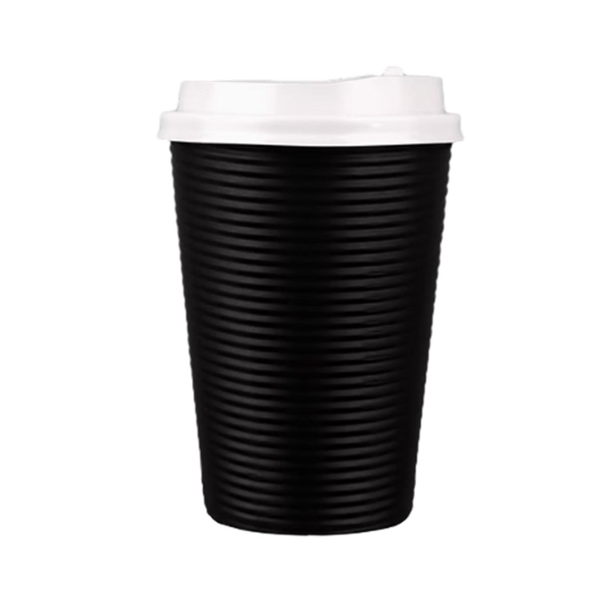 Corrugated Paper Cups with Lids, 50 Sets, 16 oz - Black