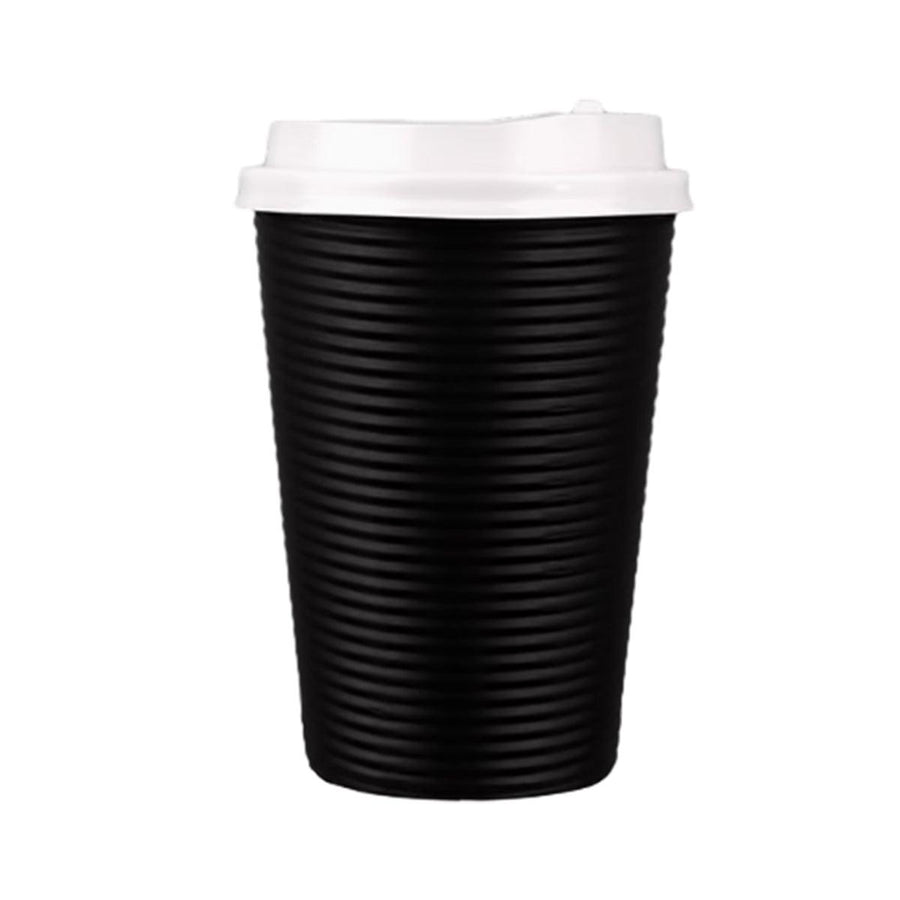 Corrugated Paper Cups with Lids, 50 Sets, 16 oz - Black