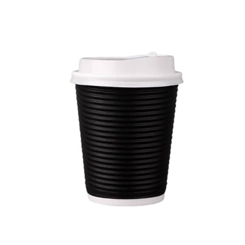 Corrugated Paper Cups with Lids, 50 Sets, 8 oz - Black