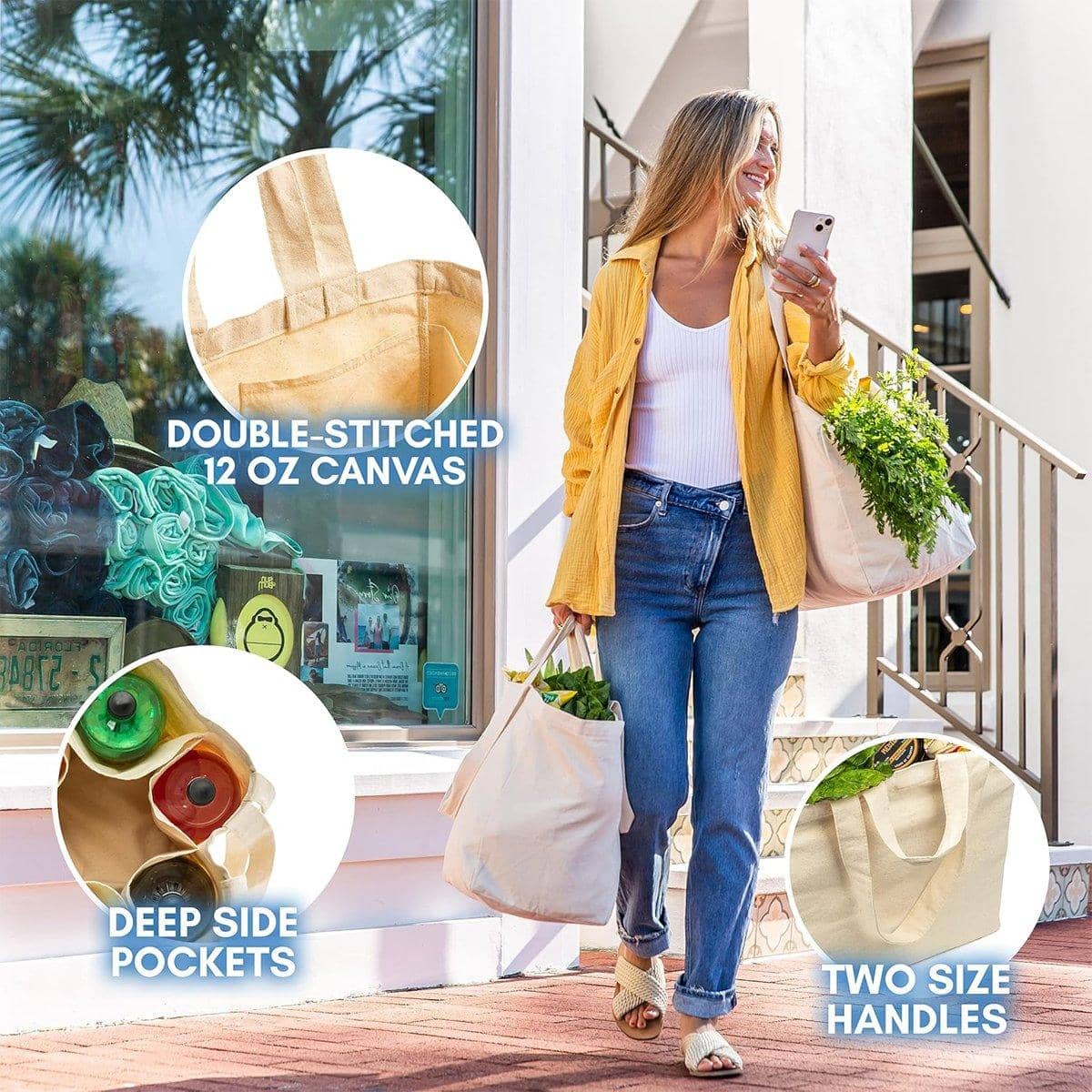 Cotton Canvas Tote Bag Set, Pack of 3, 38 x 25 x 36 cm - view 5