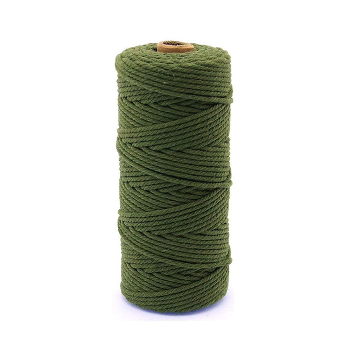 Cotton Macrame Cord 3mm, 100m Roll - Military Green