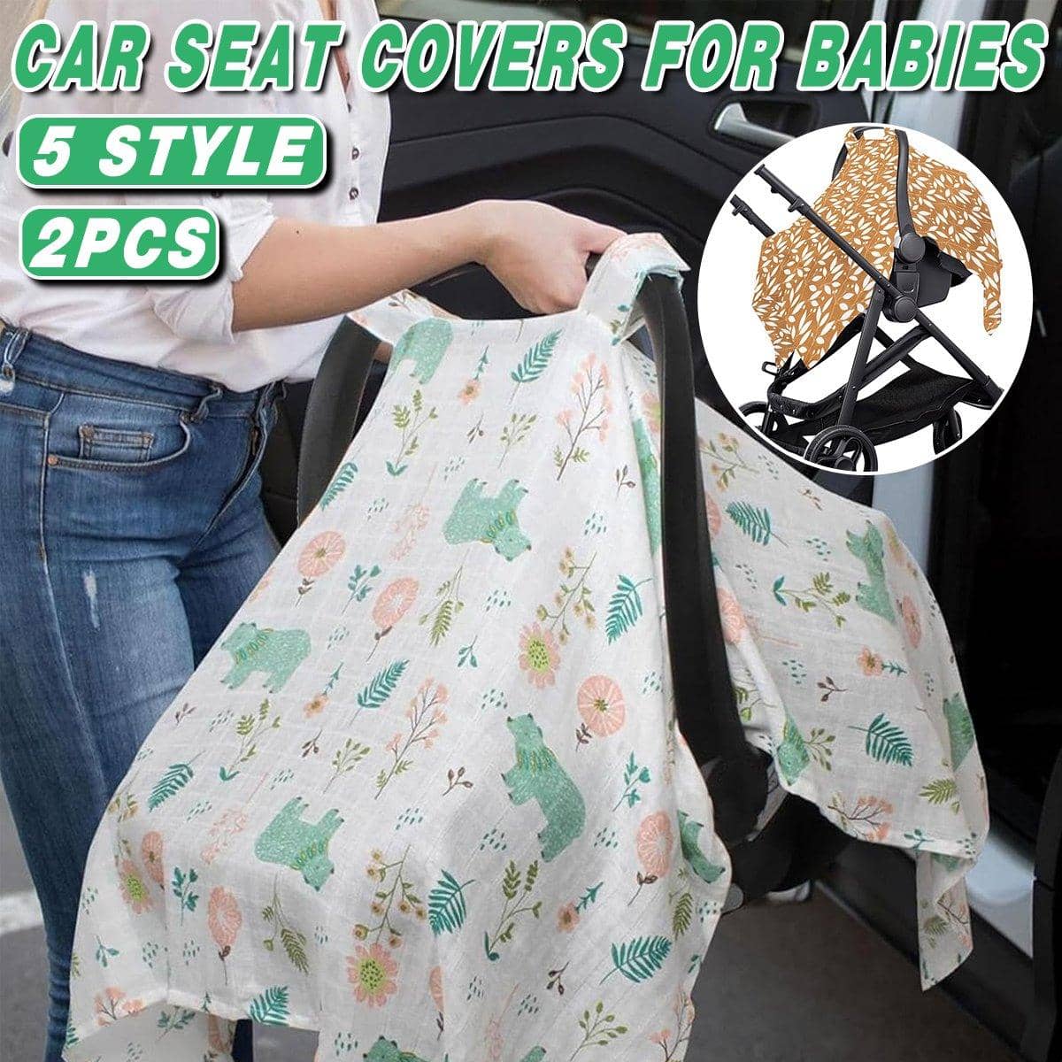 Cotton Muslin Stroller and Carrier Cover - Boho Rainbow Print - view 2