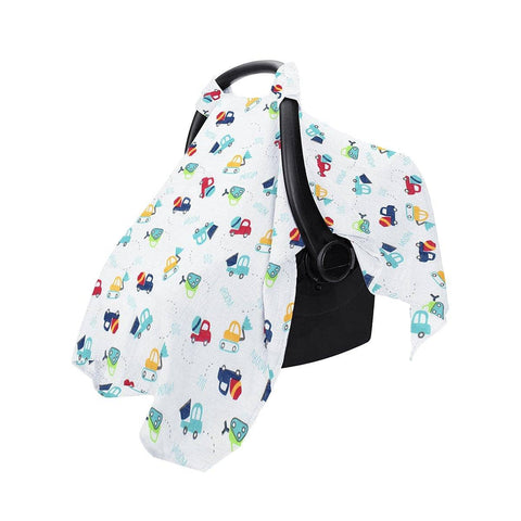 Cotton Muslin Stroller and Carrier Cover - Bright Cars Print