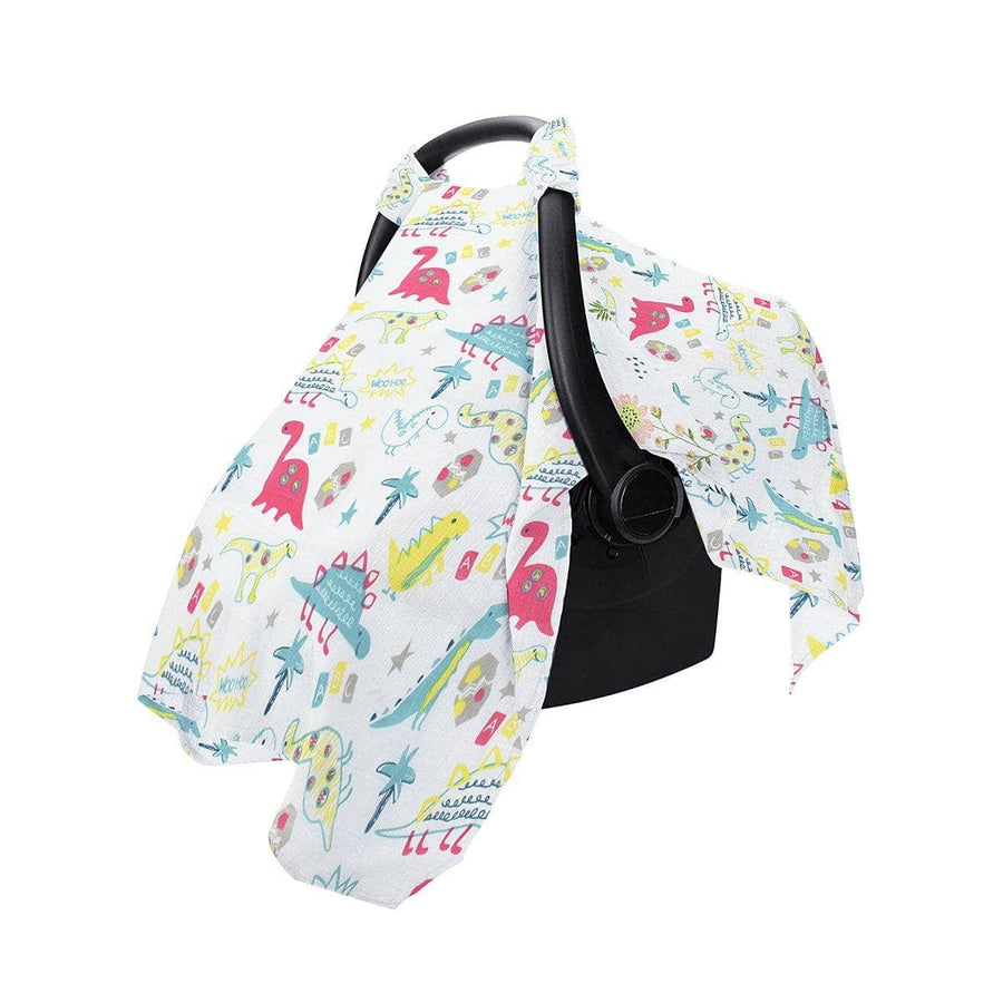 Cotton Muslin Stroller and Carrier Cover - Bright Dinosaur Print
