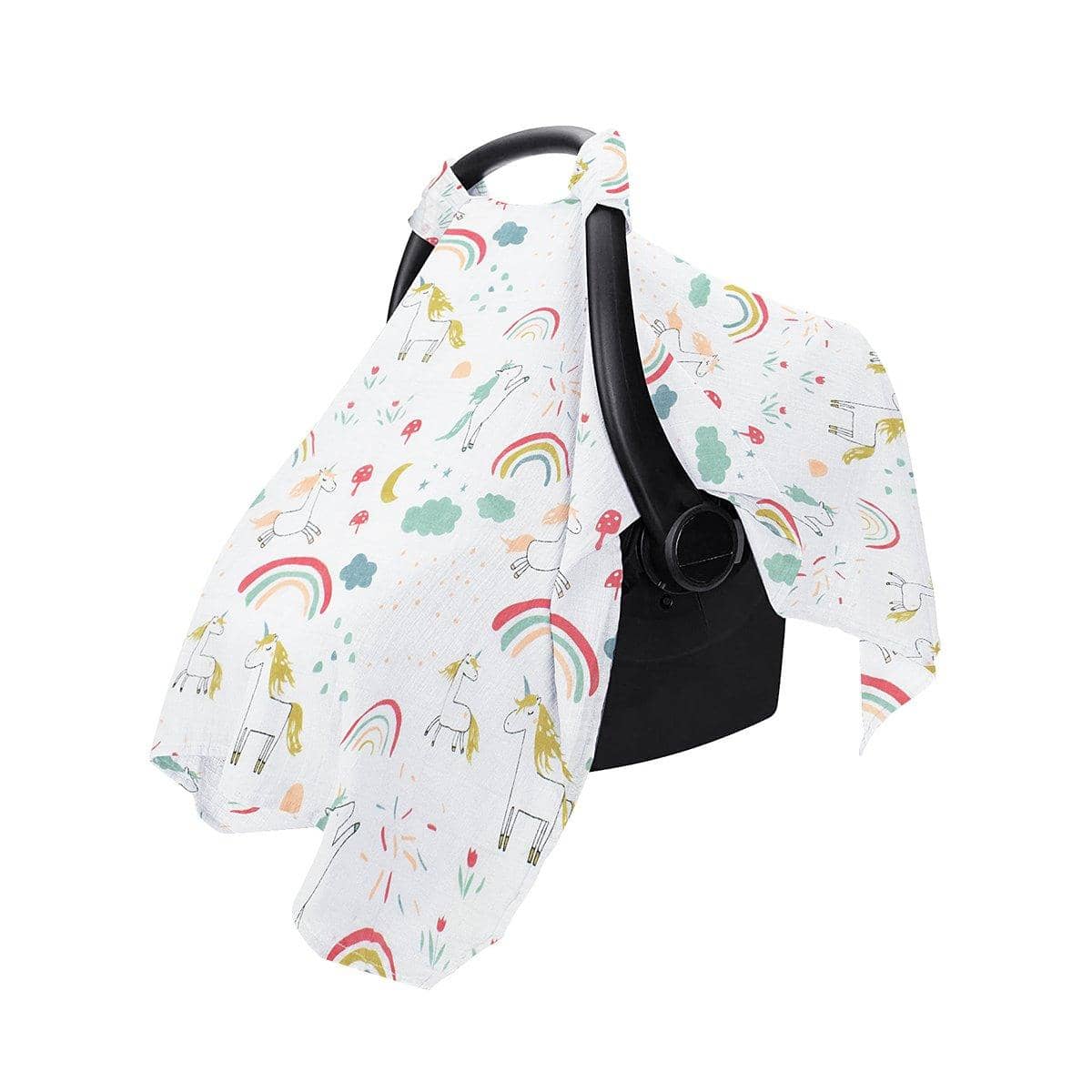 Cotton Muslin Stroller and Carrier Cover - Unicorn and Rainbow Print