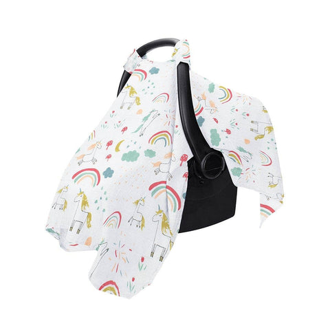 Cotton Muslin Stroller and Carrier Cover - Unicorn and Rainbow Print