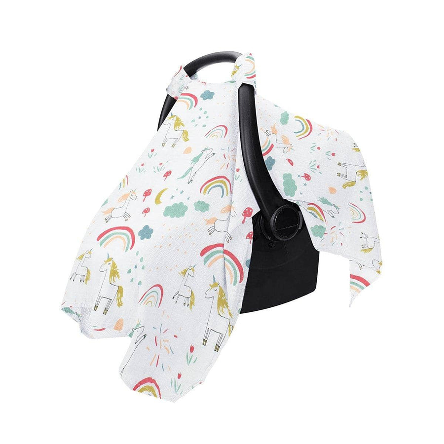 Cotton Muslin Stroller and Carrier Cover - Unicorn and Rainbow Print