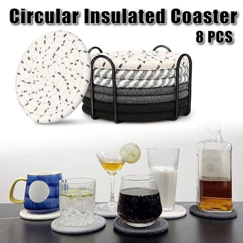 Cotton Rope Coasters with Metal Holder - Set of 8, 11 cm