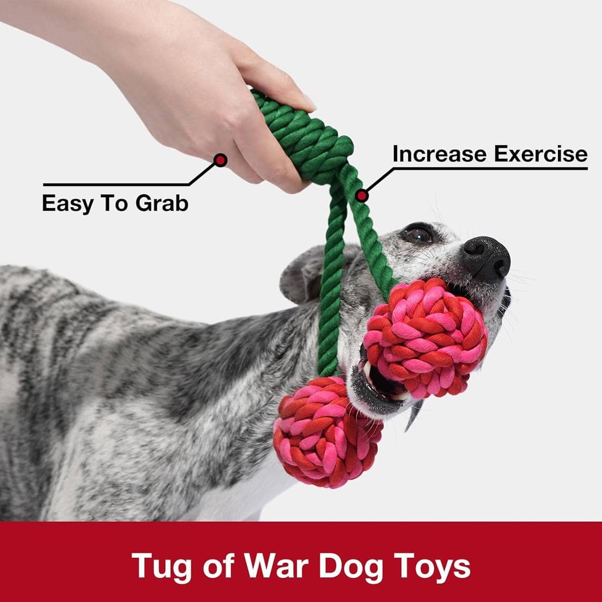 Cotton Rope Dog Toy Cherry Knot Ball Chew and Tug, Green and Red - view 3