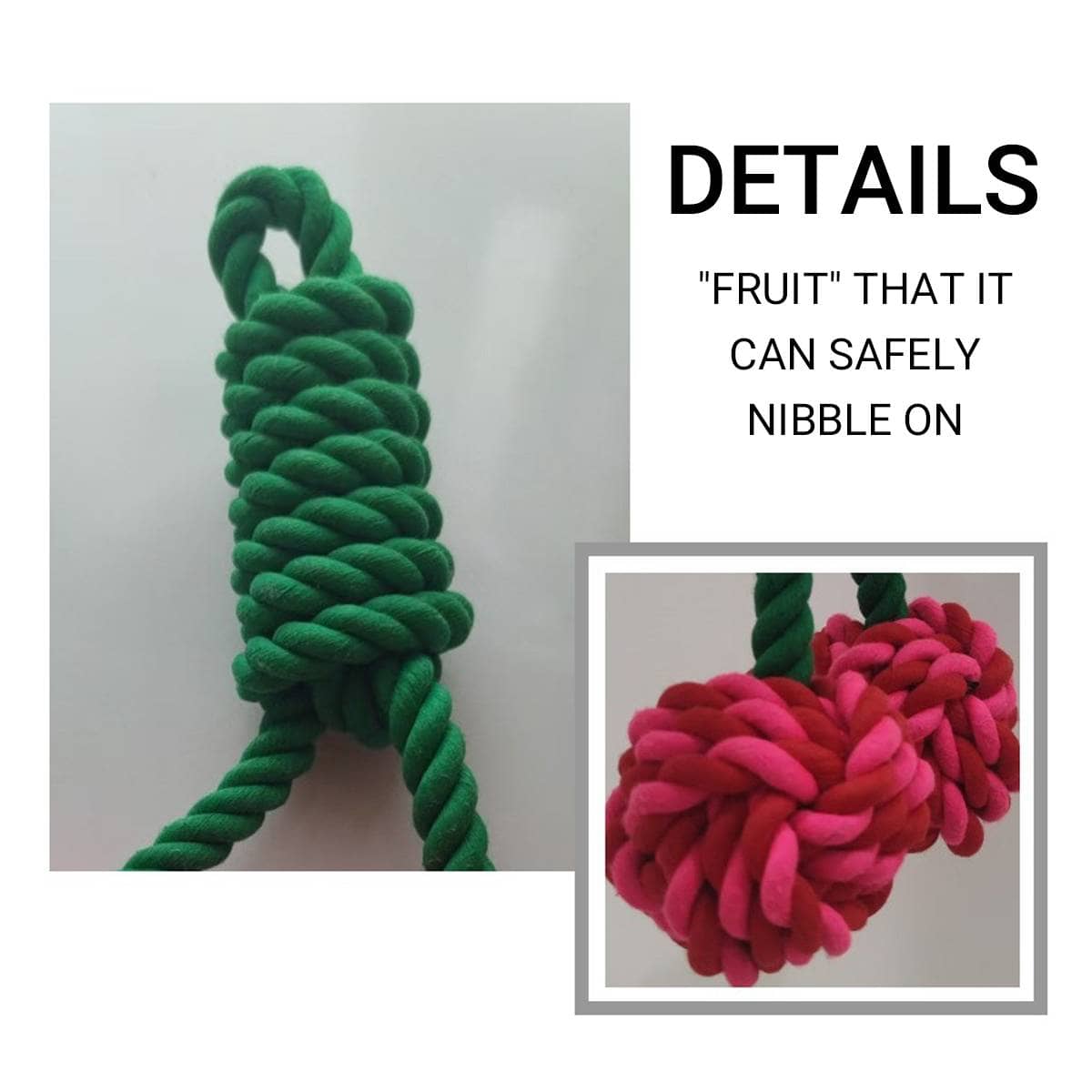 Cotton Rope Dog Toy Cherry Knot Ball Chew and Tug, Green and Red - view 5