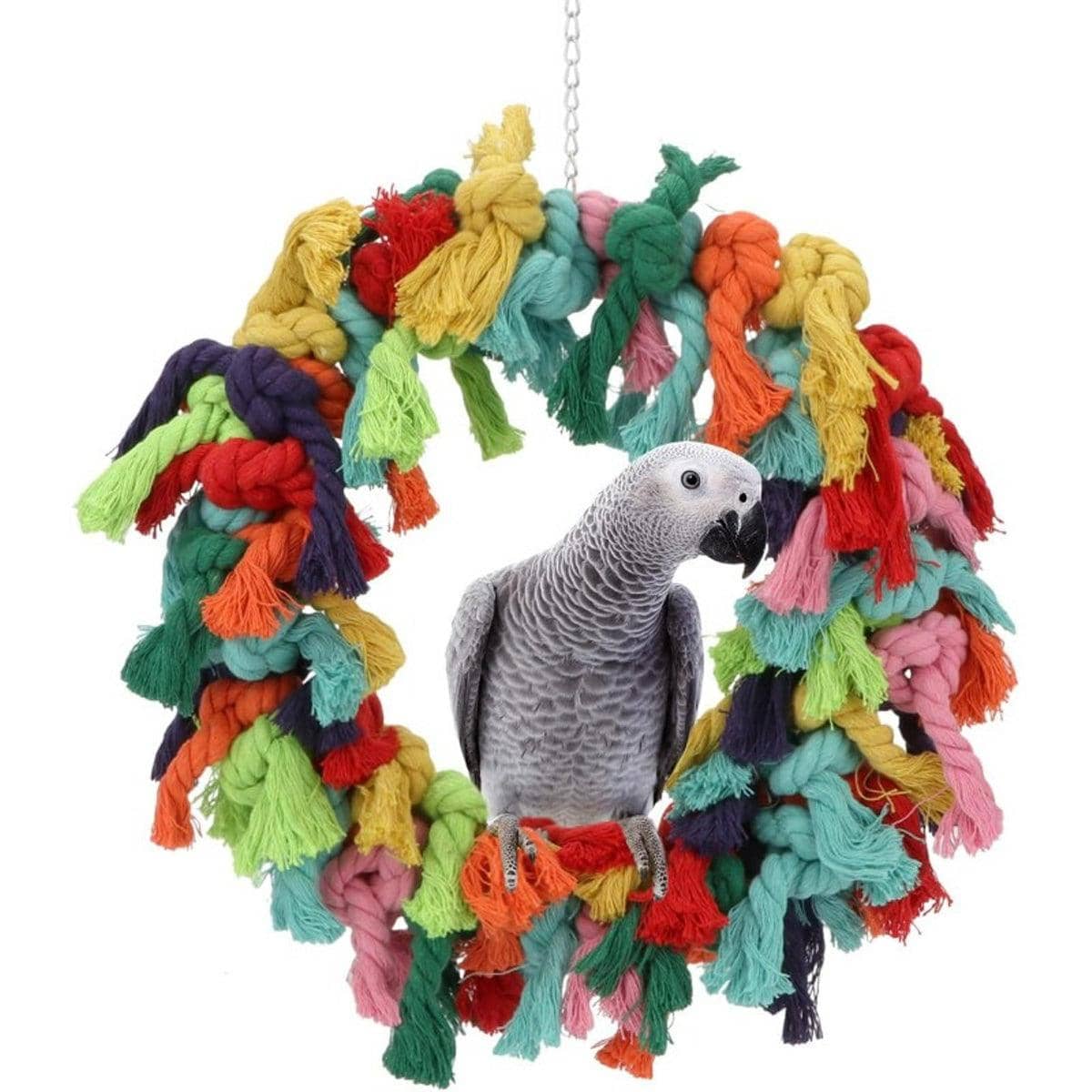 Cotton Rope Ring Bird Chew Toy, Parrot Swing and Cage Play Perch, 30 cm - view 2