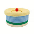 Cotton Rope Storage Basket with Lid - Beige and Blue