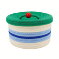 Cotton Rope Storage Basket with Lid - Green, Blue and Cream