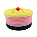 Cotton Rope Storage Basket with Lid - Yellow, Pink and Black