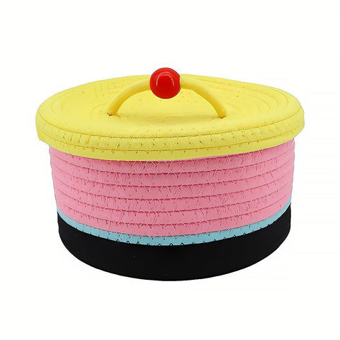 Cotton Rope Storage Basket with Lid - Yellow, Pink and Black