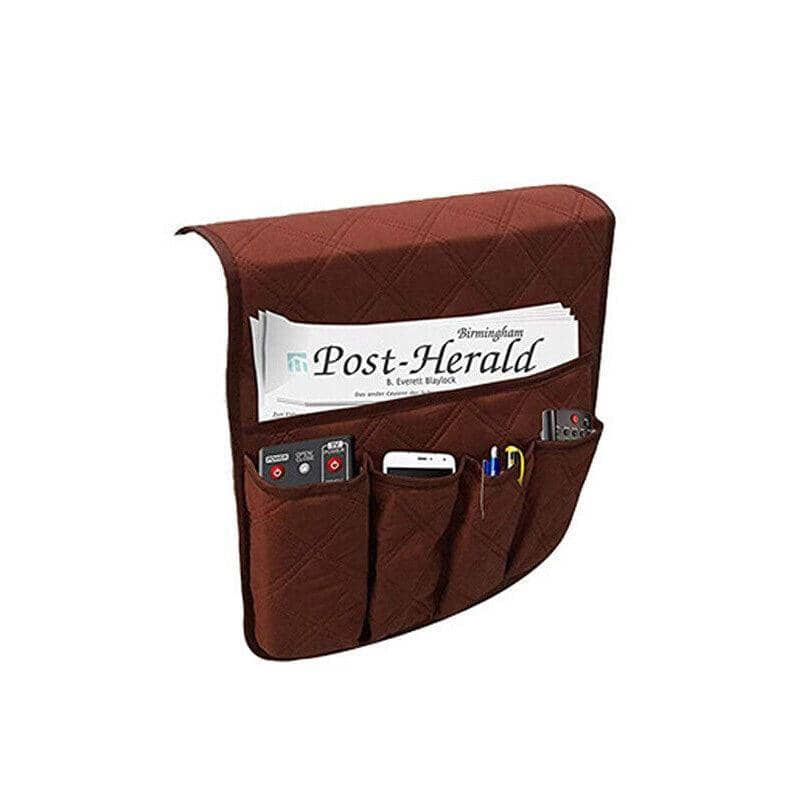 Couch Armrest Organiser with 5 Pockets - Brown
