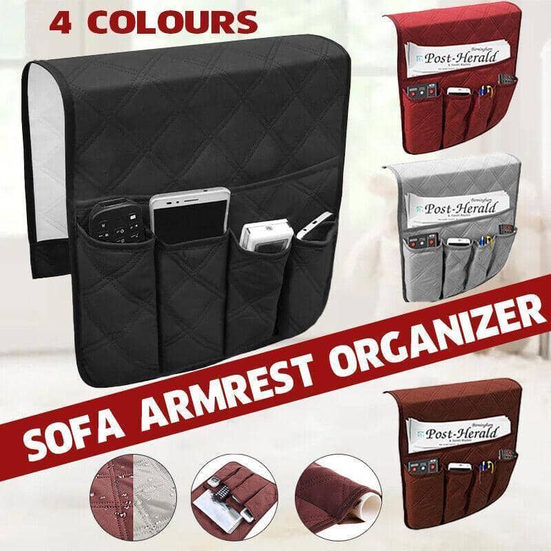 Couch Armrest Organiser with 5 Pockets - Brown - view 2