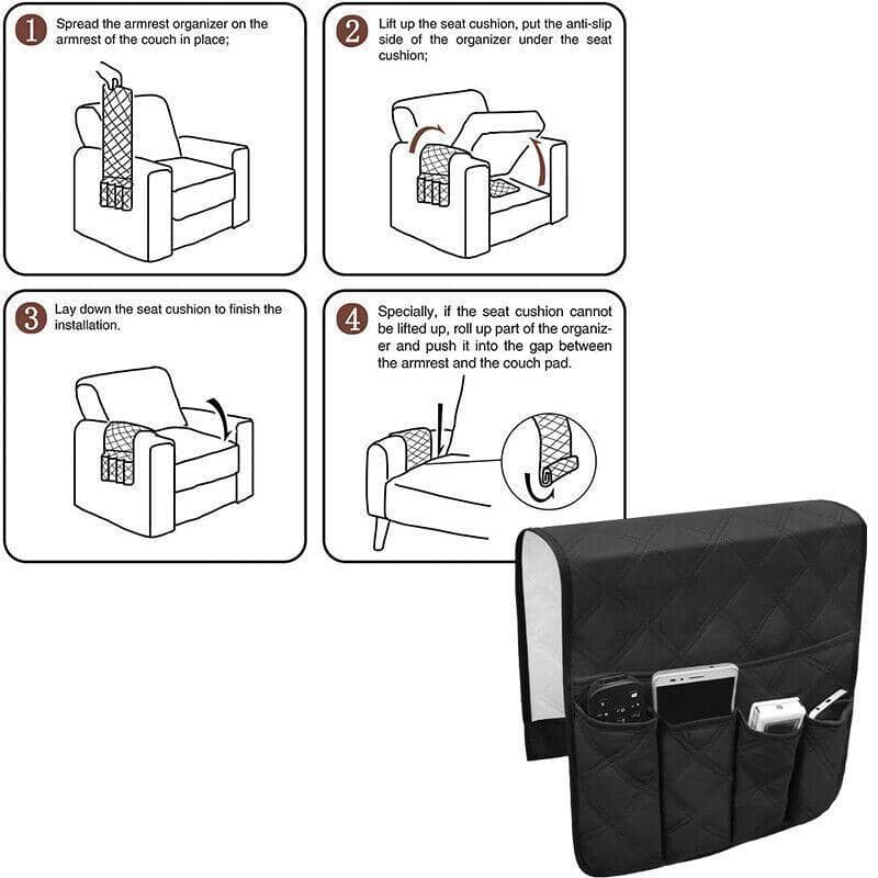 Couch Armrest Organiser with 5 Pockets - Brown - view 4