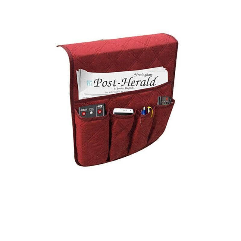 Couch Armrest Organiser with 5 Pockets - Red